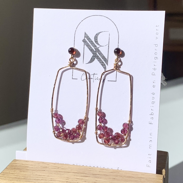 Boucles d'oreilles, Grenats Almandine naturelles, Goldfilled rose (or rose laminé)