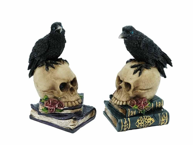Ravens on Skull and Books (Set of 2)