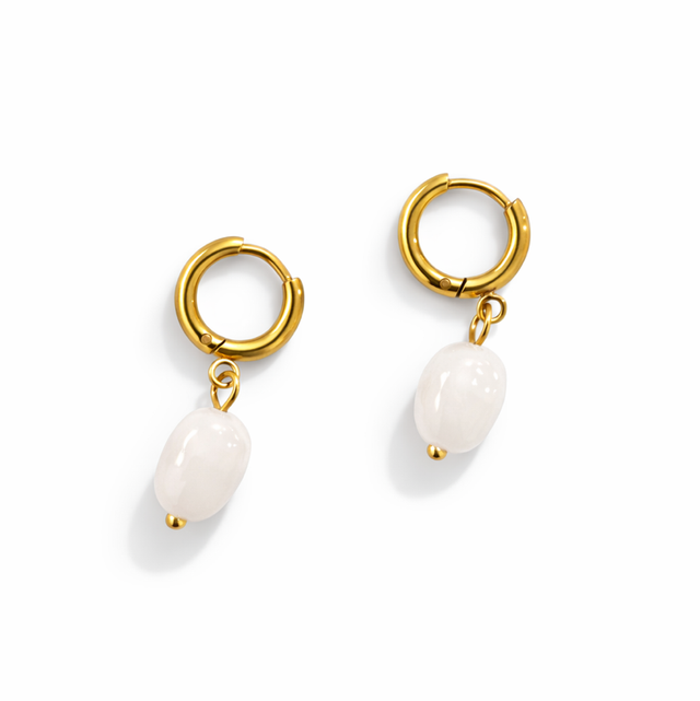 Argollas mini acero dorado piedra blanca 