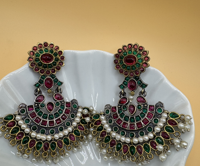 Dual tone oxidised ear rings 