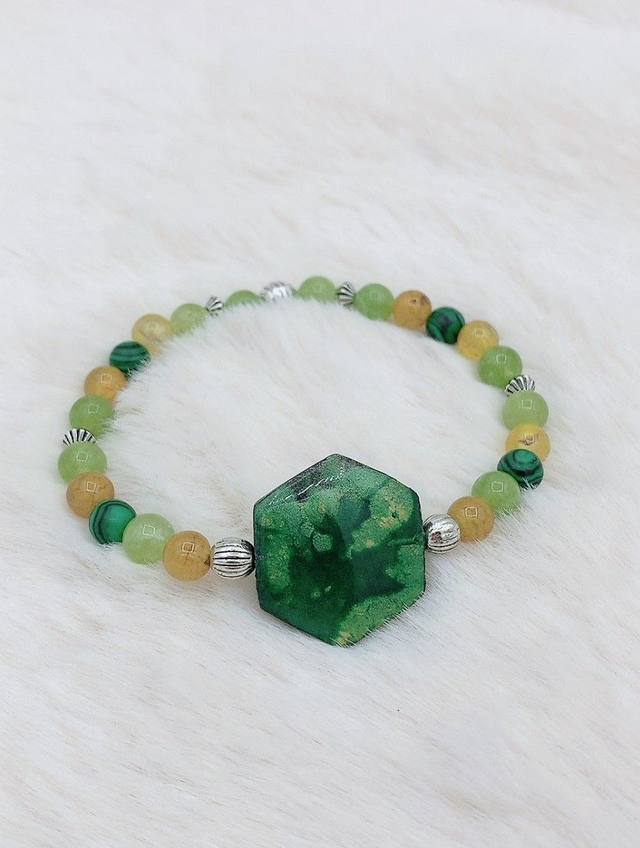 Bracelet "Eclat Naturelle", Péridot, Agate, et Malachite 