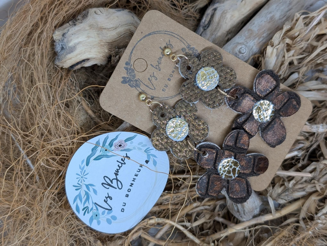 Boucles d&#039;oreilles Marguerite m1098 bronze marron doré 