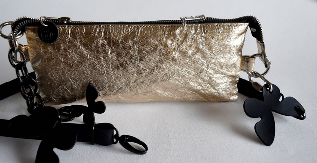 Golden metal chest-belt bag