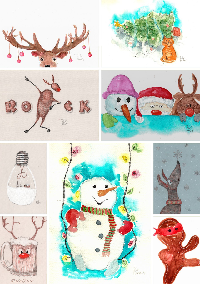 Joulukorttisetti 2024 poroja ja muuta höpsähtänyttä