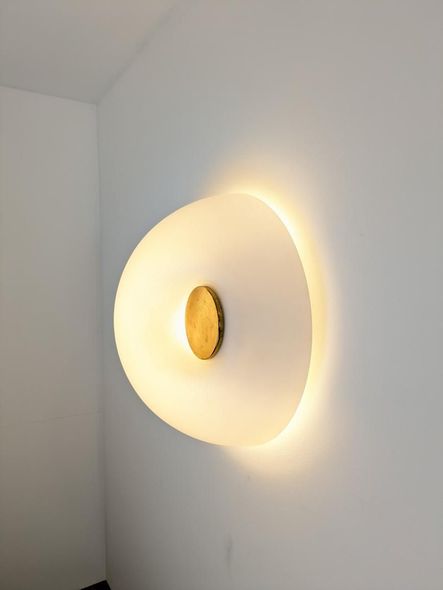Brass and white opaline flush wall or ceiling light, Murano 1970