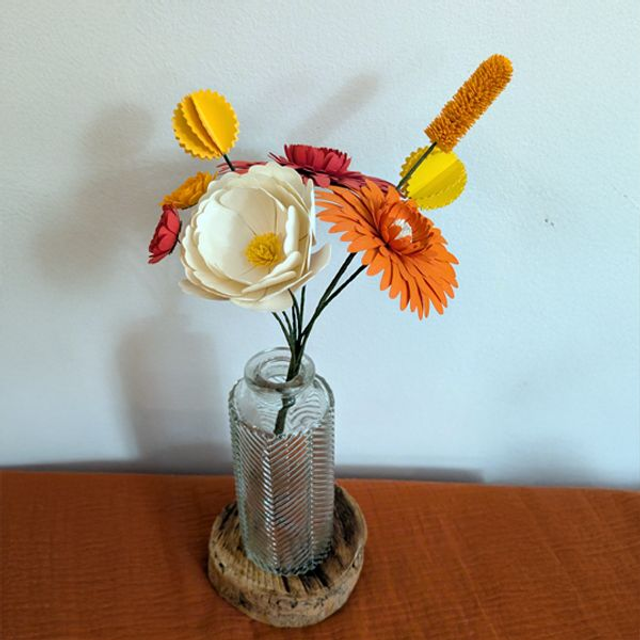 Bouquet de Fleurs en papier - blanc rouge &amp; orange