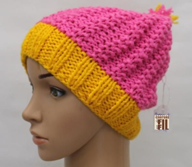 Bonnet fluo fuchsia et jaune
