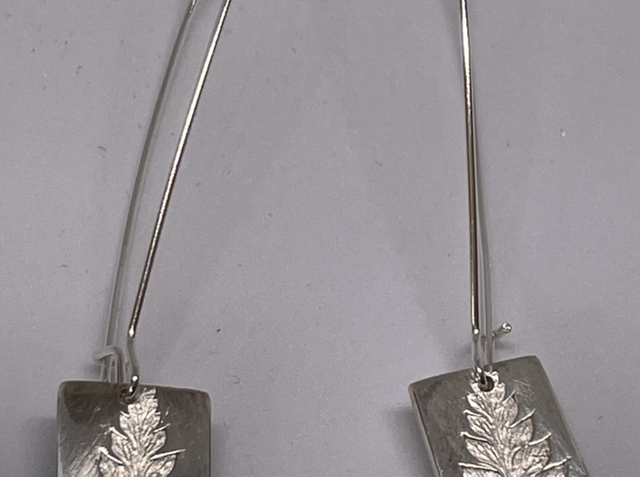 Fern Leaf impression long drop earrings