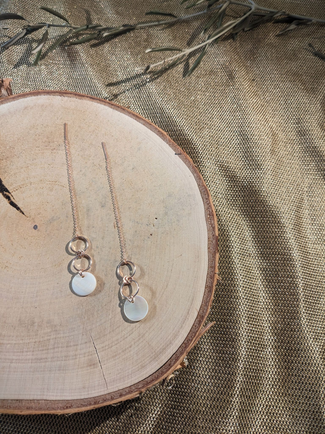 "Eleno" Pendants Chainette, Nacre Or Rose, Or Laminé