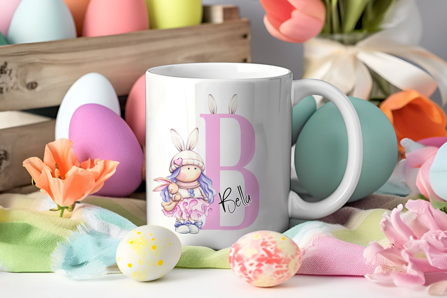 Personalised Easter Initial Cutie Girl Doll Mug