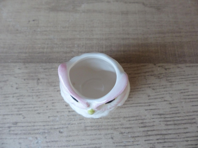 Porte-Pics Apéritif Chouette en Céramique – Figurine Hibou Blanche et Rose Vintage Japon | Petit Pot Déco Table Romantique