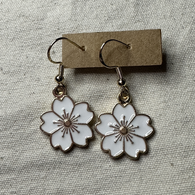 White hibiscus flower hook earrings 