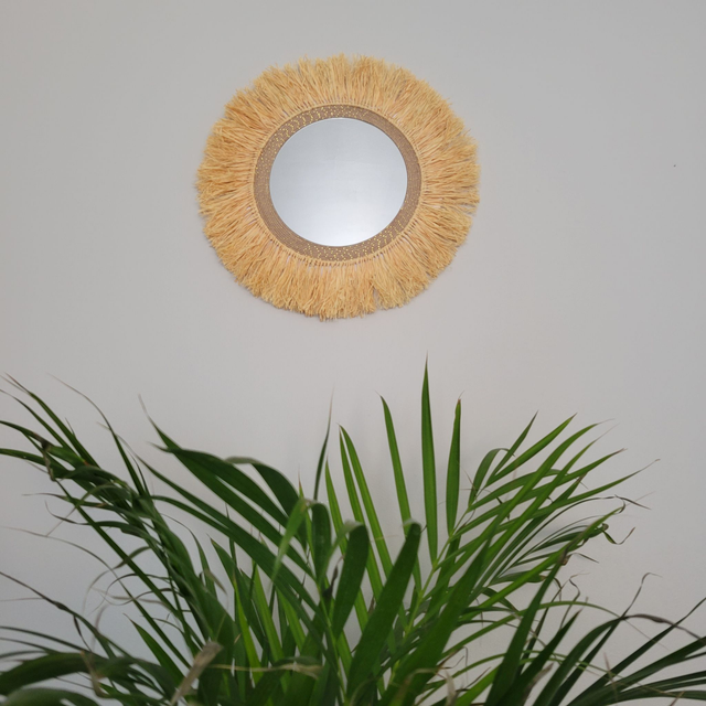 Miroir en raphia naturel et corde  
