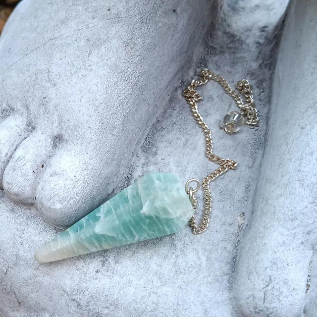Faceted Amazonite Crystal Pendulum on a Silver Chain
