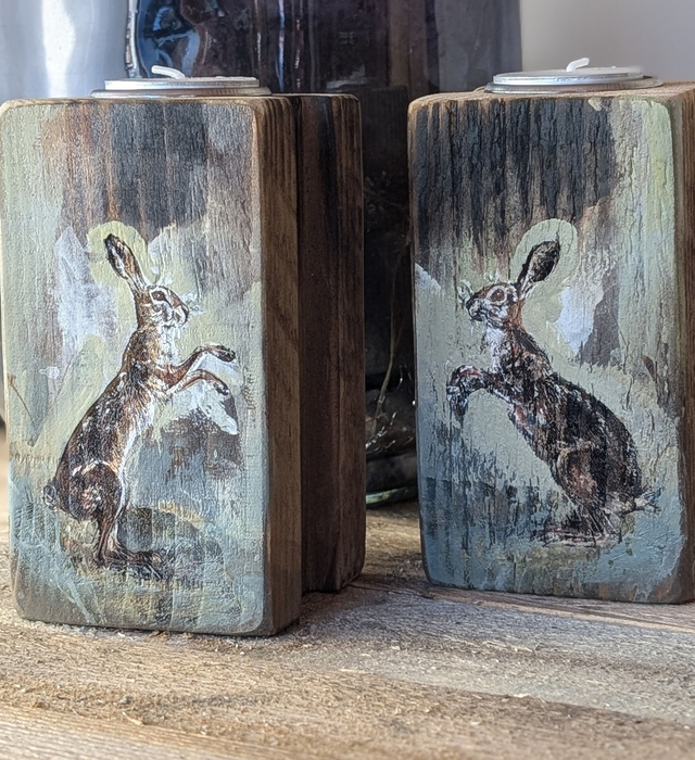 Boxing hares - Set of Two Tealight holders