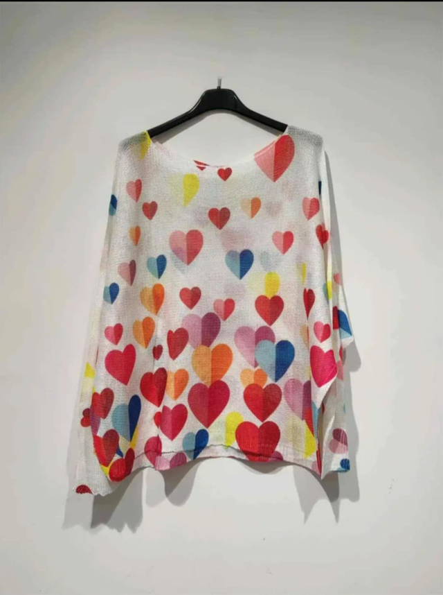 PULL COEURS BICOLORES AJOURE