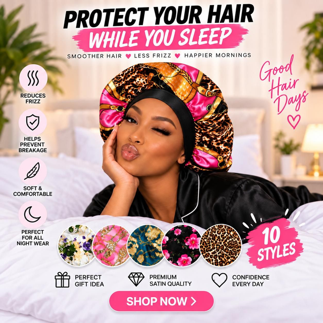 Luxury Satin Hair Bonnet for Sleeping | Wide Band Sleep Cap for Curly, Natural, Braided &amp; Long Hair | Multiple Styles