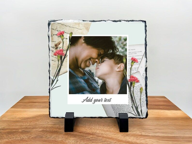 Personalised Slate Tile - Custom Rock Slate - Red flower design