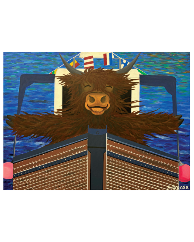 Highland Cow Print 'On the Oban Waves' A4/A3/A6