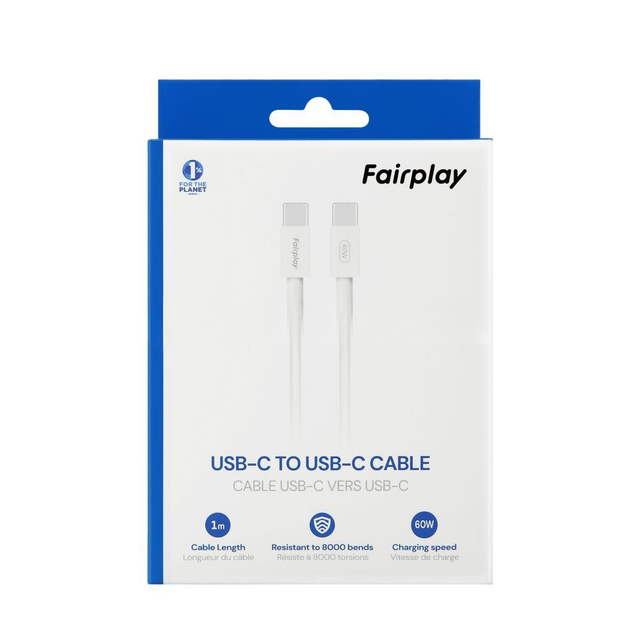 FAIRPLAY Cavo 60W USB-C a USB-C 1m (Bianco)