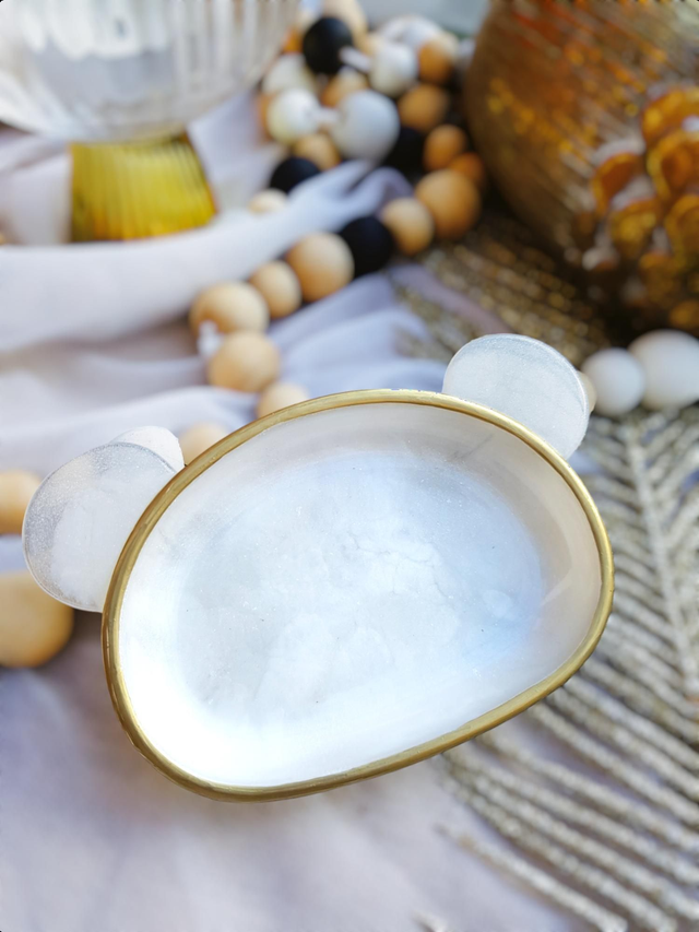 Trinket dish - Bear- White with gold edge