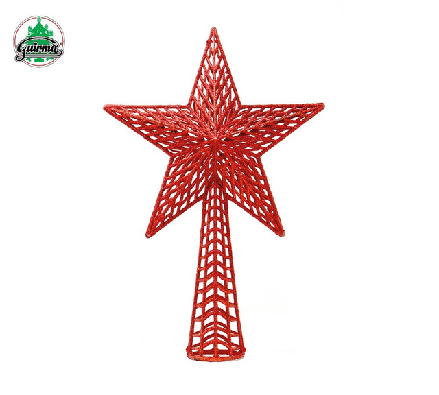 NATALE , PUNTALE ALBERO STELLA ROSSA  GLITTER CM 37