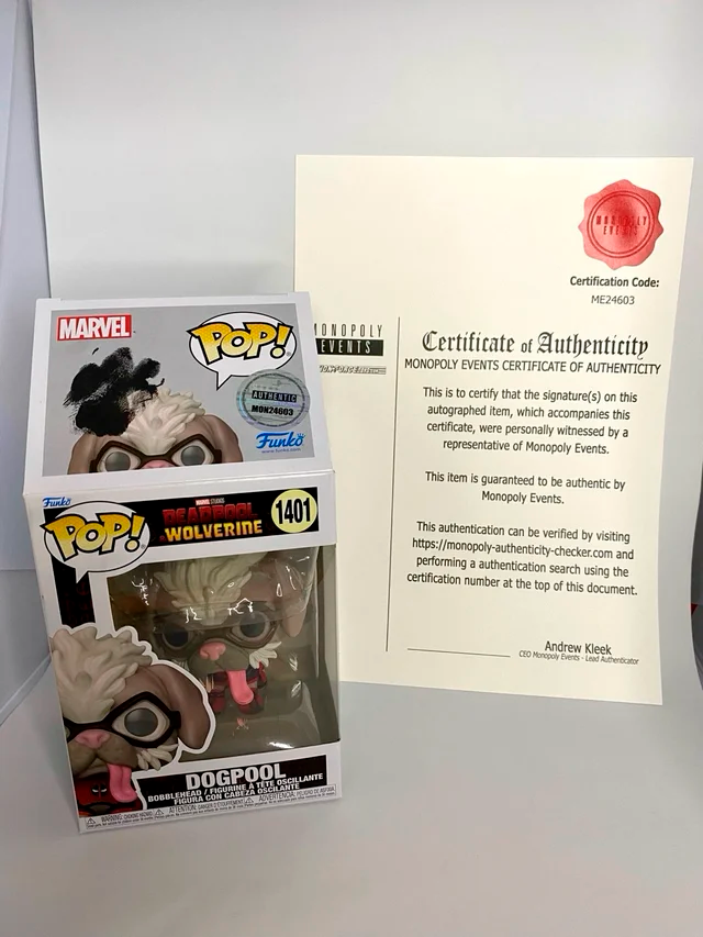 Funko Dogpool 1401 Deadpool firmado Peggy con COA