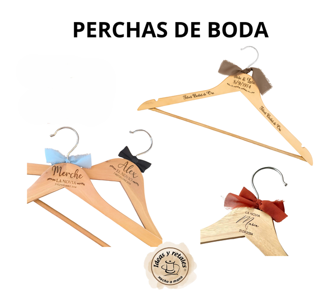 PERCHA DE MADERA GRABADA PARA BODA