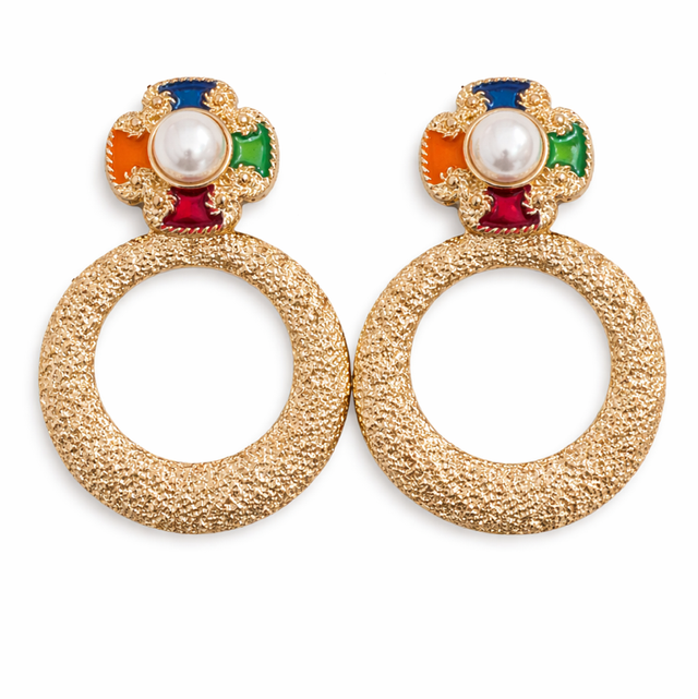 Pendientes artesanales dorados perla mosaico 