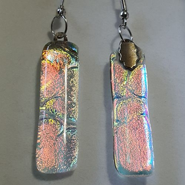 orange-blue colour-changing fused glass dangly earrings e65
