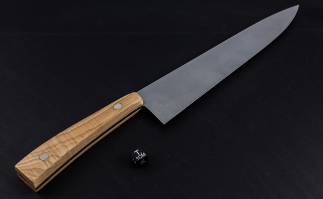 Couteau de chef, éminceur design - manche en if de qualité exceptionnelle, lame carbone