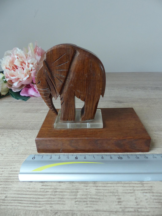 Paire serre-livres deux éléphants en bois sculpté marron, Statues d’éléphants, Support de livres animaux vintage, Décoration intérieure