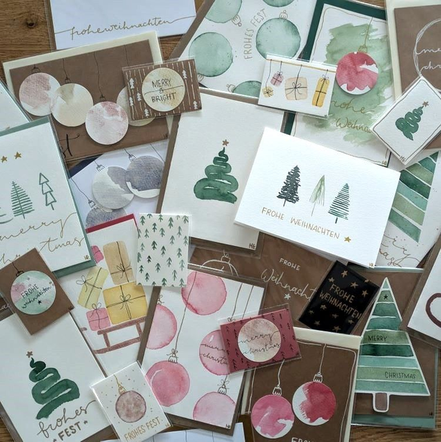 Grußkarte A6 handgemalt - Weihnachten