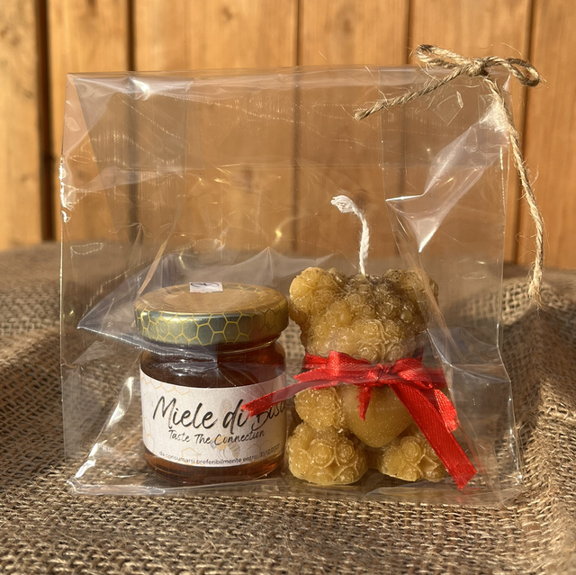 Confezione regalo miele 50 gr e candela in pura cera d'api