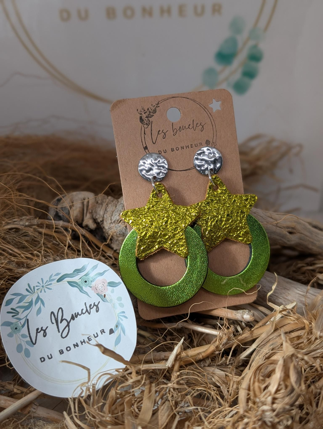 Boucles d'oreilles star jaune vert mo635