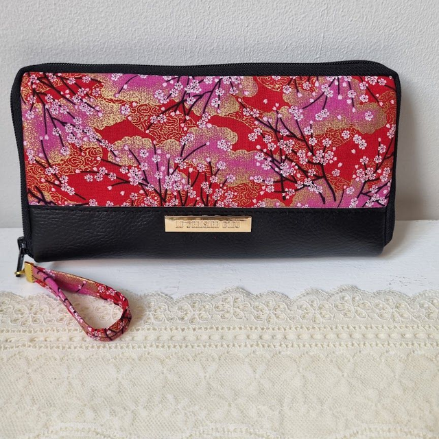 Portefeuille long zippé "Akina" rouge & simili cuir noir