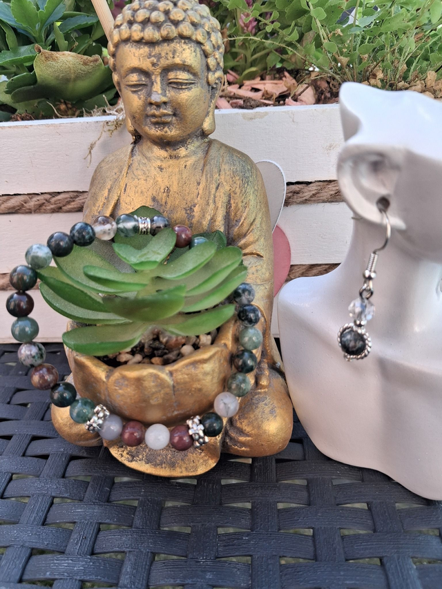 Bracelet Agate indienne + boucles d'oreilles