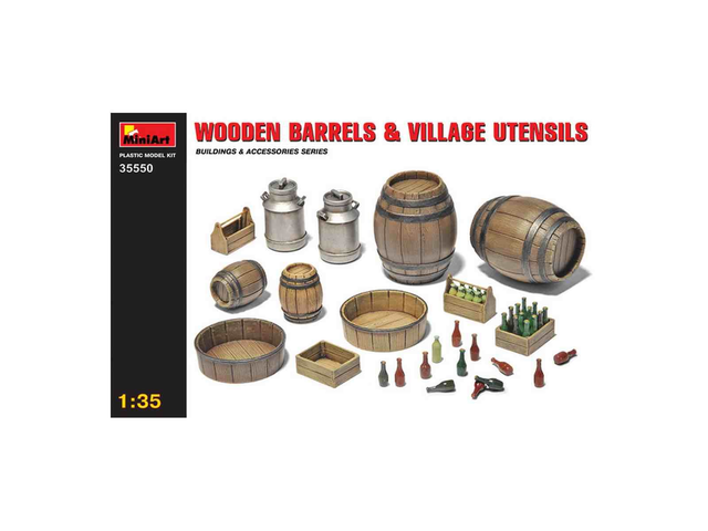 Wooden Barrels and Village utensils - miniart 35550 1/35