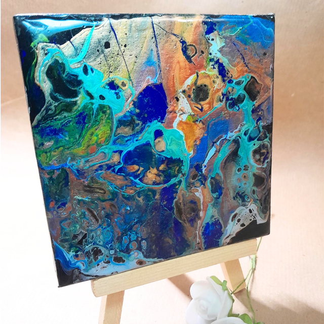 PAYSAGE COSMIQUE - Mini-tableau - Peinture acrylique &amp; résine UV