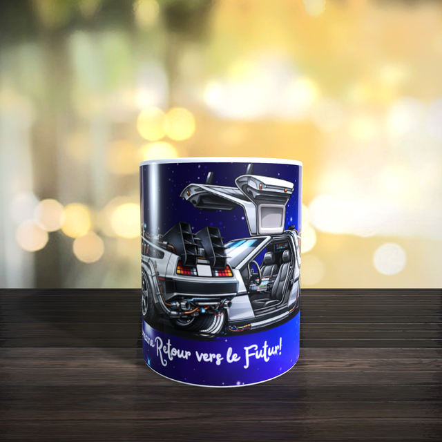 Mug Deloreane Retour vers le Futur, caricature