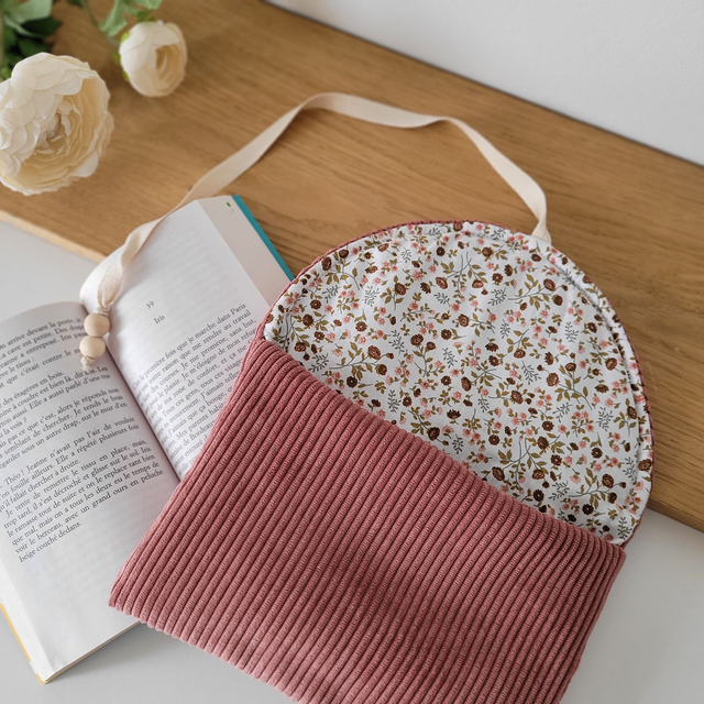 Pochette à livre Zoé velours vieux rose