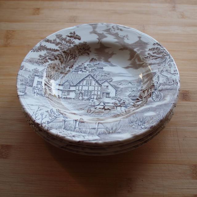 Luneville | Soepbord (diameter 23 | hoogte 3 cm) ‘English Style&#039; motief in grijze kleur | Vintage - kleine onvolkomenheden