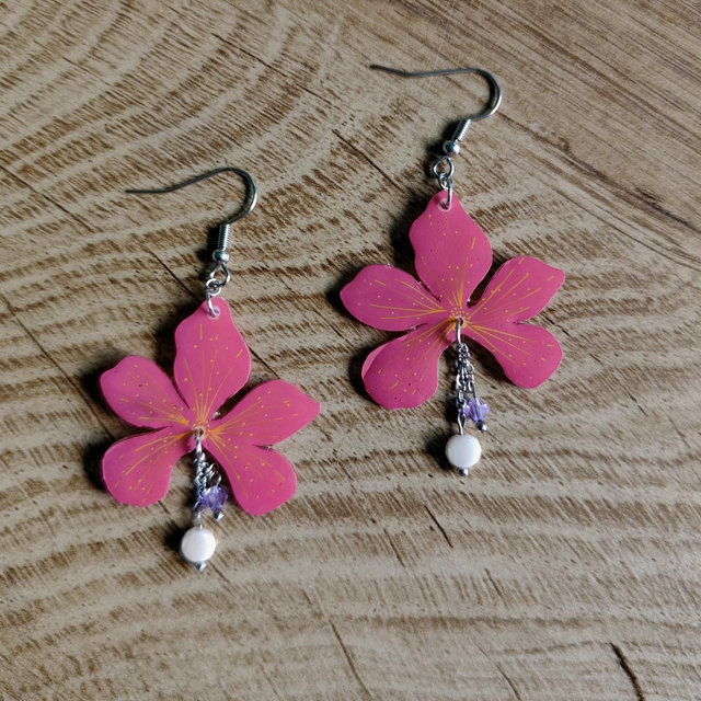 Boucles d&#039;oreilles Cléor rose et jaune