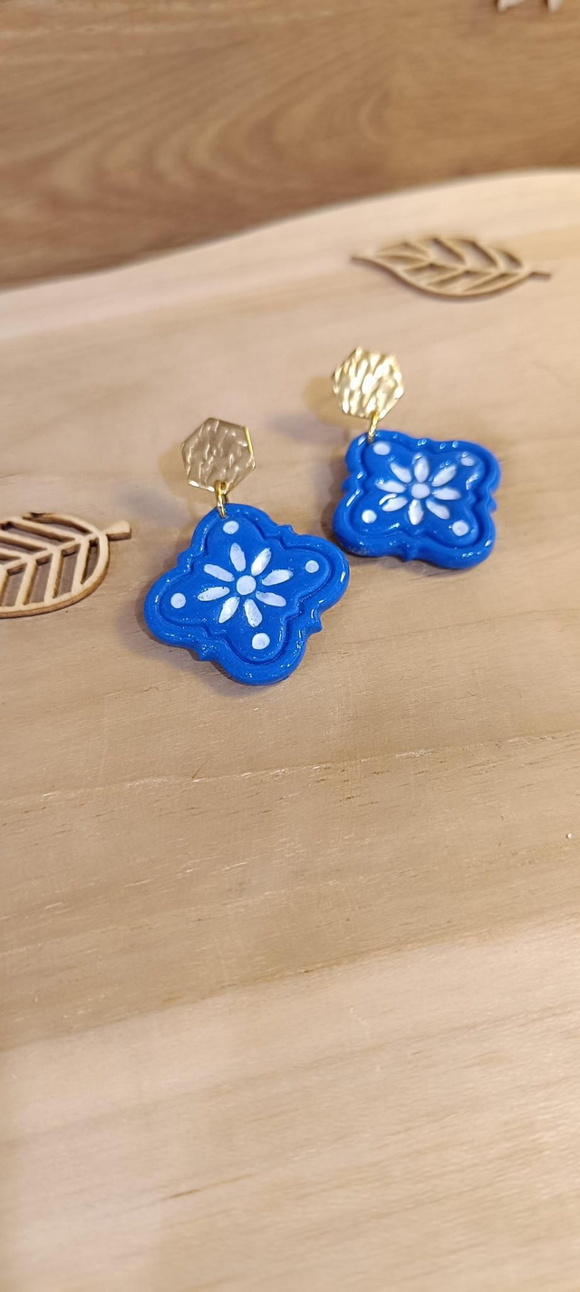 Boucles d'oreilles - Carreaux Bleu