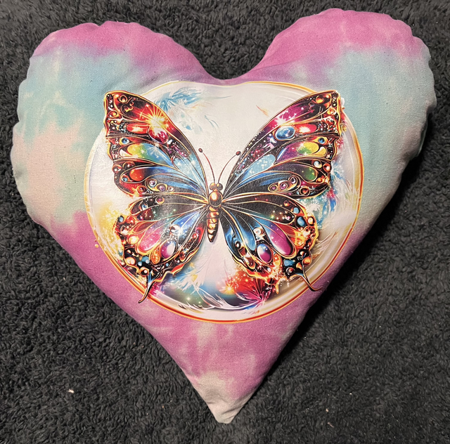 Hand tie dye cushion with butterfly in circle
