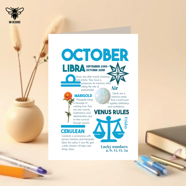 Libra Zodiac Birthday Card