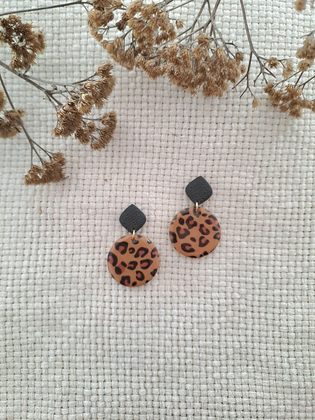 Boucles d'oreilles Graou rond Léopard beige