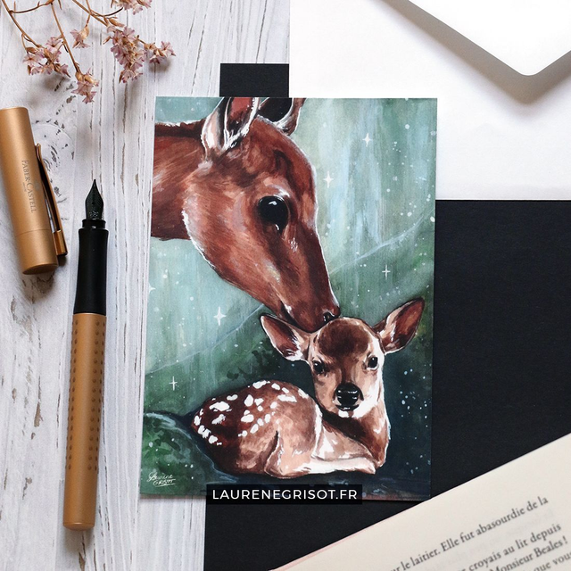 Fawn and his mother (postcard)