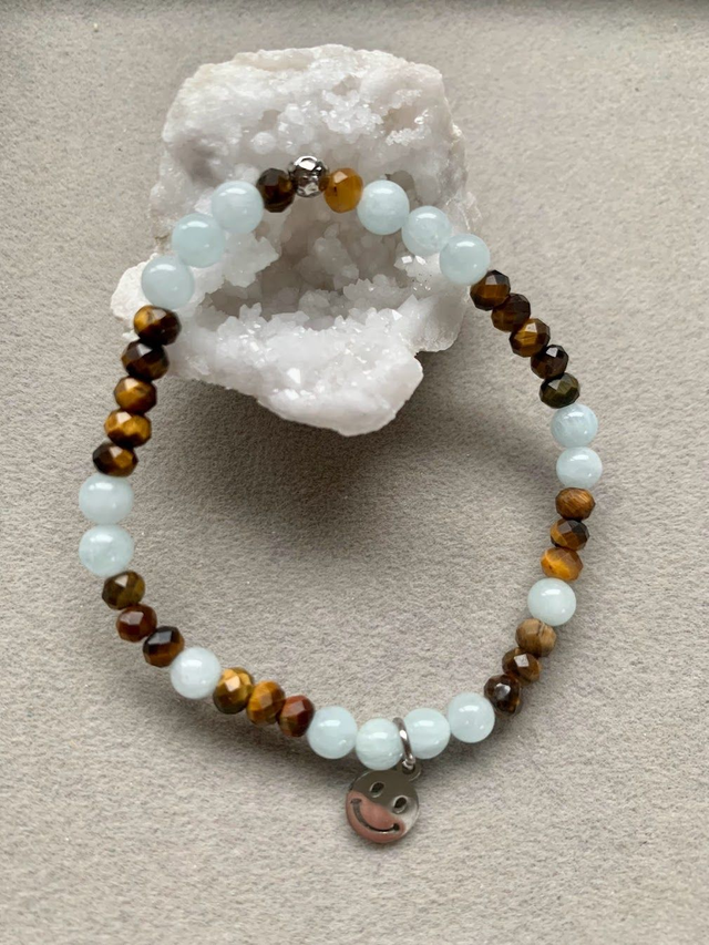 Bracelet Œil de tigre et Aigue-Marine (pour enfant)