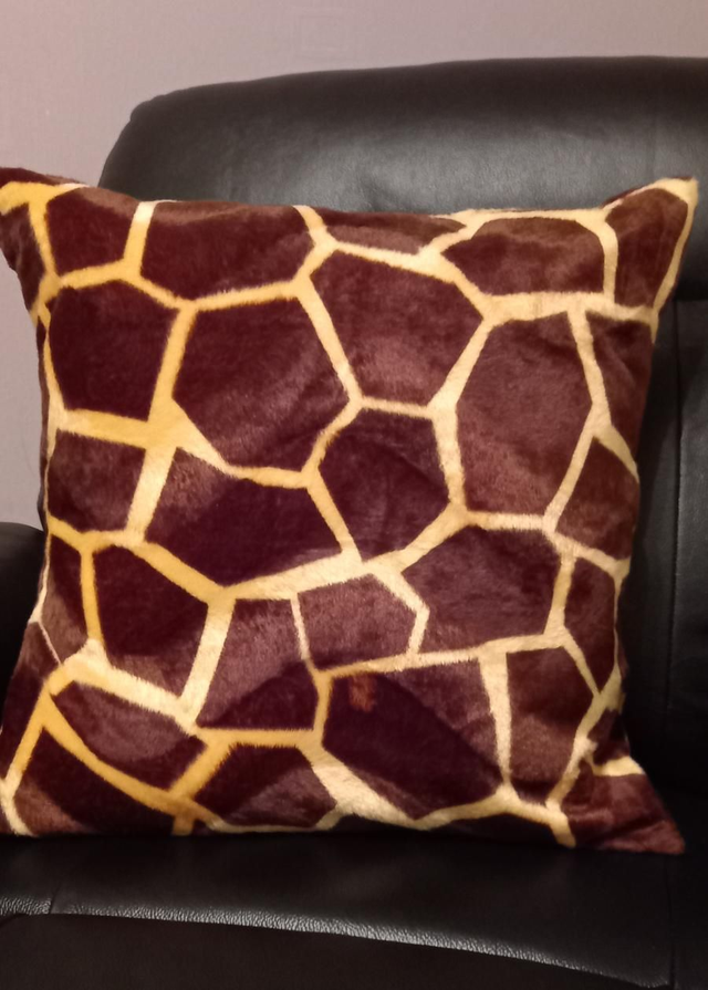 Giraffe print cushion- soft touch fur, 18 inches